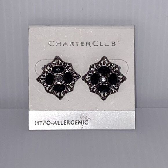 Charter Clun Hypo-Allergenic Earrings Black & Gray - Picture 1 of 2